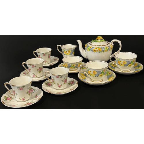 2 - A Paragon  tea service for six with floral detail, further pieces of Crown Stafford teaware with flo... 