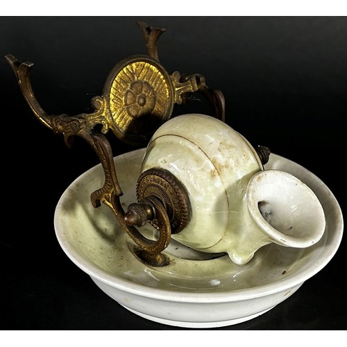 34 - A  19th century Escargot porcelain and brass inkwell  and pen stand by J L Basguile of Paris