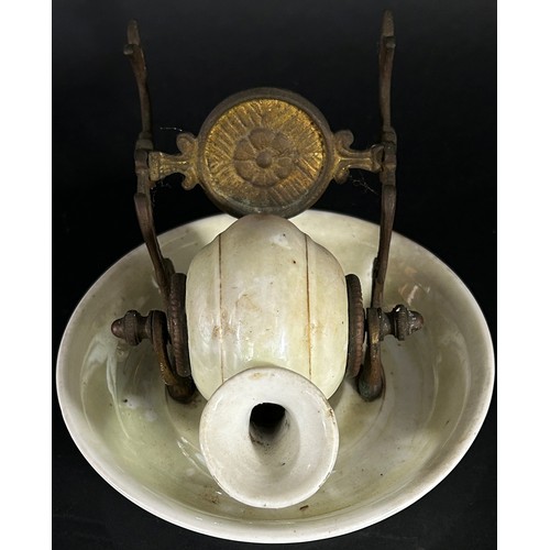 34 - A  19th century Escargot porcelain and brass inkwell  and pen stand by J L Basguile of Paris