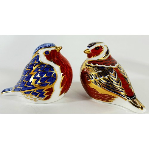 35 - Five Crown Derby paperweights in the form of birds, owl, robin, fire crest, yellowhammer etc, with o... 