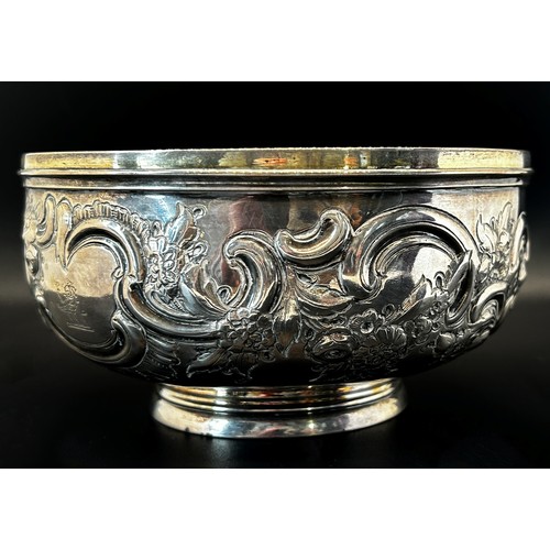 142 - A Victorian silver bowl with embossed and engraved floral decoration, London 1847, maker Thomas Hugh... 