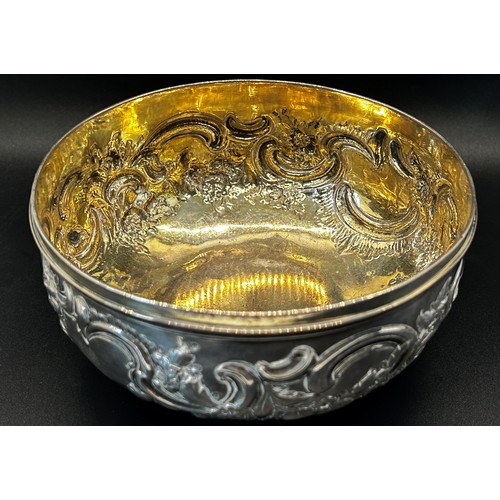 142 - A Victorian silver bowl with embossed and engraved floral decoration, London 1847, maker Thomas Hugh... 