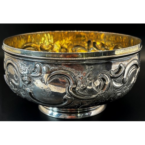 142 - A Victorian silver bowl with embossed and engraved floral decoration, London 1847, maker Thomas Hugh... 