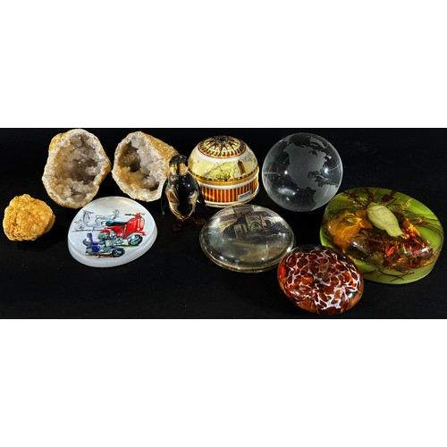 96 - A mixed selection of mainly 20th century glass paperweights together with a rock crystal specimen, a... 