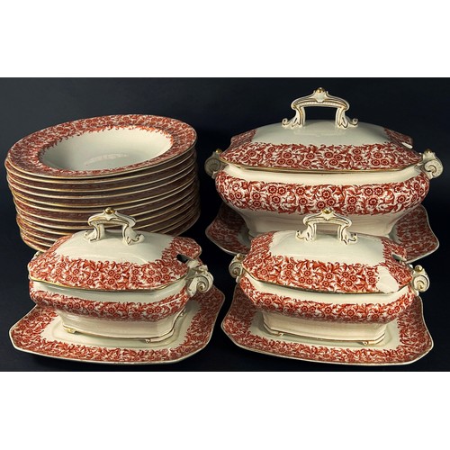 51 - A 19th century part dinner service by Royal Worcester in a red and white colourway with repeating fl... 