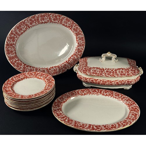 51 - A 19th century part dinner service by Royal Worcester in a red and white colourway with repeating fl... 