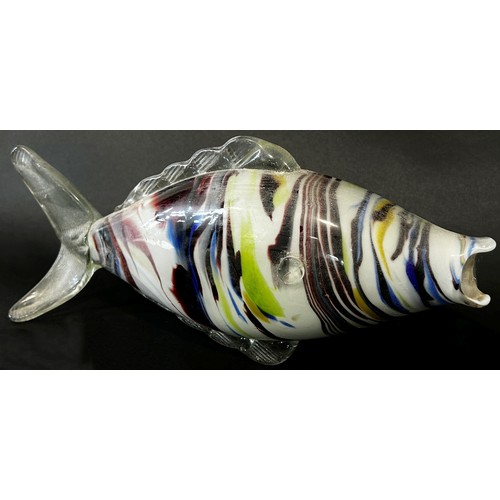 62 - A mid Victorian period rustic pattern ewer together with a marbled glass fish