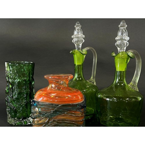 63 - A Whitefriars green bark glass vase, further Studio Glass vase, Royal Doulton figure of Falstaff, tw... 