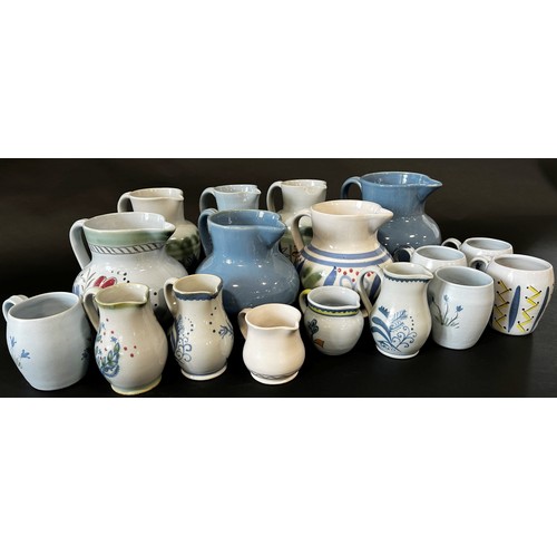 69 - Extensive collection of Buchan of Portobello jugs, tankards, various sizes, with floral, geometric, ... 