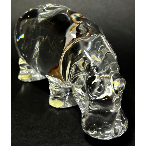 88 - A Baccarat Crystal Glass Hippopotamus, stamp to the base, 15cm wide, a Limoges Porcelain pill box wi... 