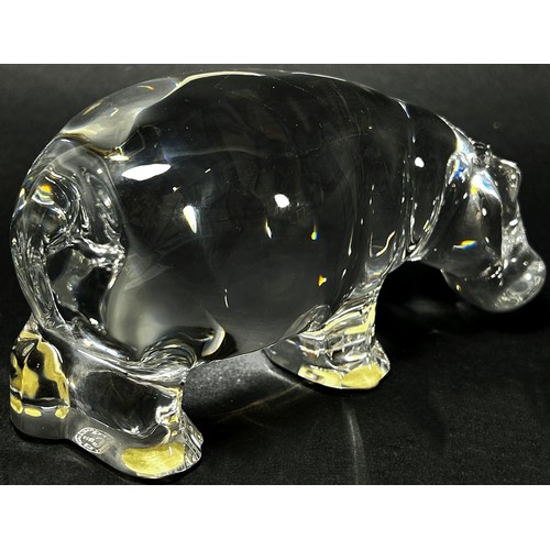 88 - A Baccarat Crystal Glass Hippopotamus, stamp to the base, 15cm wide, a Limoges Porcelain pill box wi... 