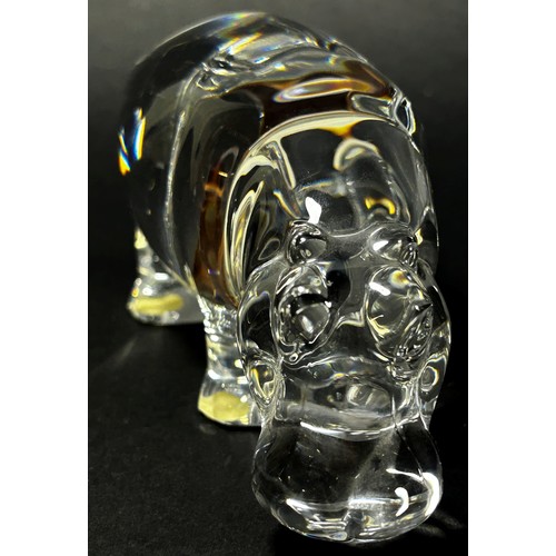 88 - A Baccarat Crystal Glass Hippopotamus, stamp to the base, 15cm wide, a Limoges Porcelain pill box wi... 