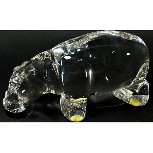 88 - A Baccarat Crystal Glass Hippopotamus, stamp to the base, 15cm wide, a Limoges Porcelain pill box wi... 