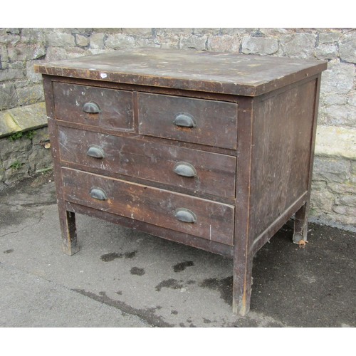 1003 - A vintage pine chest of two long and two short drawers, the drawers of extra depth, 84cm high x 94cm... 
