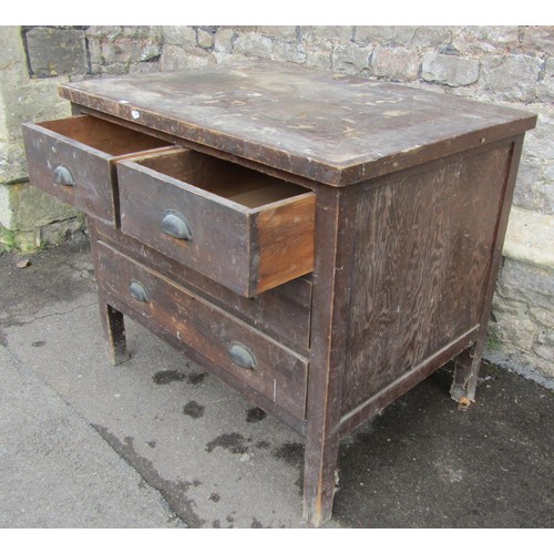 1003 - A vintage pine chest of two long and two short drawers, the drawers of extra depth, 84cm high x 94cm... 