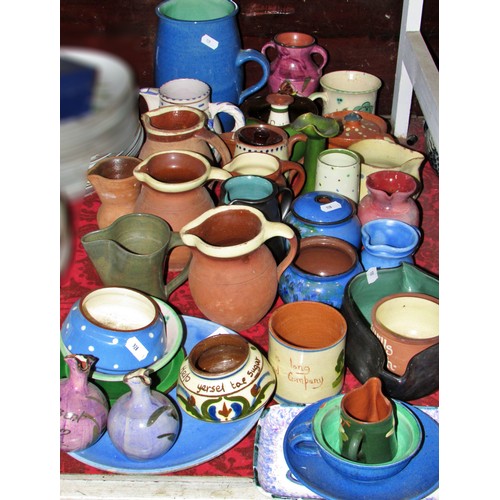 70 - A collection of Watcombe, Devon and other pottery, principally jugs, vases, etc, 60 pieces approx