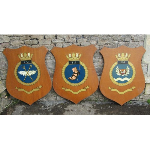1013 - A collection of 13 large armorial shields with naval and air force insignias, shield size 105cm x 80... 