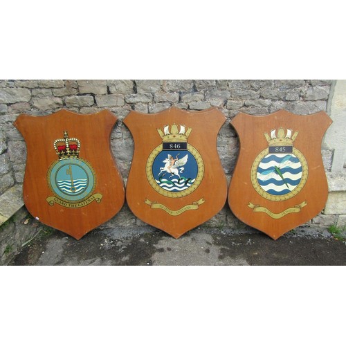 1013 - A collection of 13 large armorial shields with naval and air force insignias, shield size 105cm x 80... 