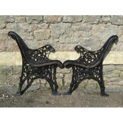 1039 - A pair of cast iron bench ends with decorative finish