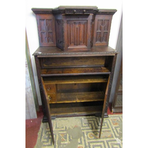 1041 - An old English style oak cupboard with linen fold panels, geometric and carved detail, 162cm high x ... 