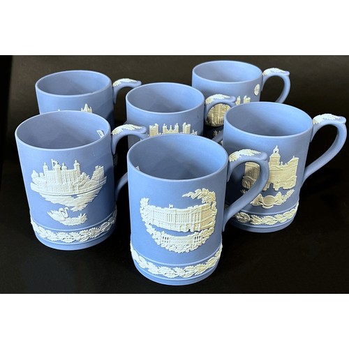 66 - A collection of Wedgewood Jasperware tankards showing Royal residences (6) together with a further c... 