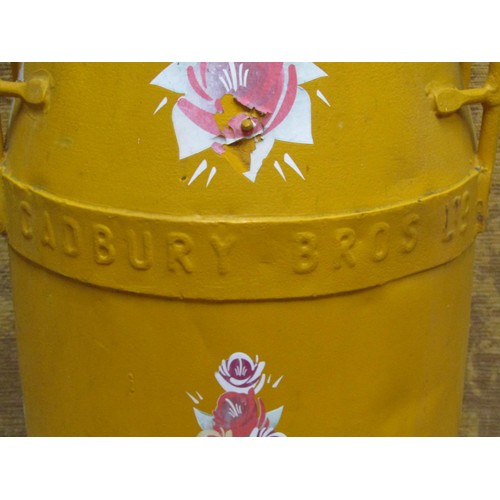 1138 - An over-painted (yellow) milk churn, a vintage swing letter/numerical display and a small shield sha... 