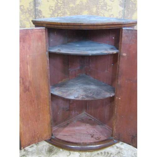 1163 - A Georgian mahogany bow front hanging corner cupboard