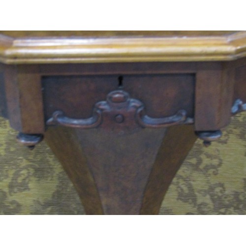 1199 - A Victorian walnut and burr walnut trumpet shaped work table with fitted interior on tripod base