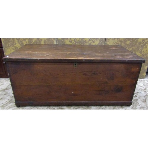 1154 - A Victorian large stained pine seaman's  chest with hinged lid and rope twist side carrying handles,... 