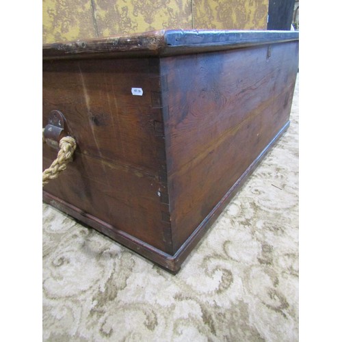 1154 - A Victorian large stained pine seaman's  chest with hinged lid and rope twist side carrying handles,... 