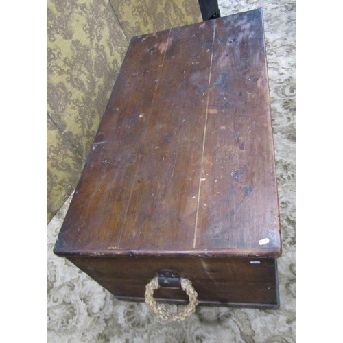 1154 - A Victorian large stained pine seaman's  chest with hinged lid and rope twist side carrying handles,... 