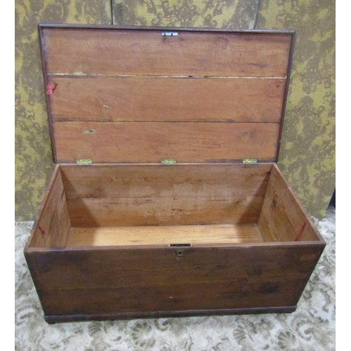 1154 - A Victorian large stained pine seaman's  chest with hinged lid and rope twist side carrying handles,... 