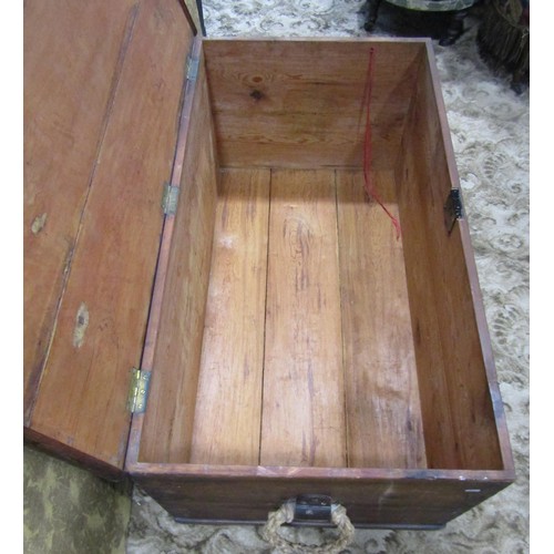 1154 - A Victorian large stained pine seaman's  chest with hinged lid and rope twist side carrying handles,... 