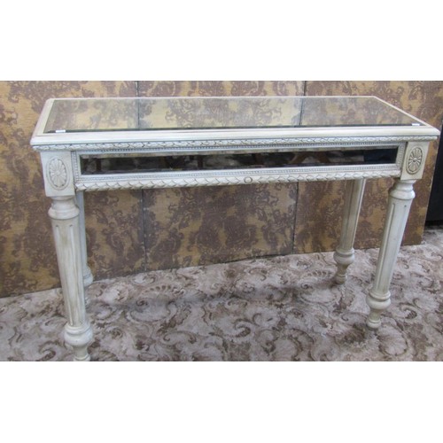 1181 - A contemporary reproduction hall / pier table with painted finish and inset bevelled mirrored panels