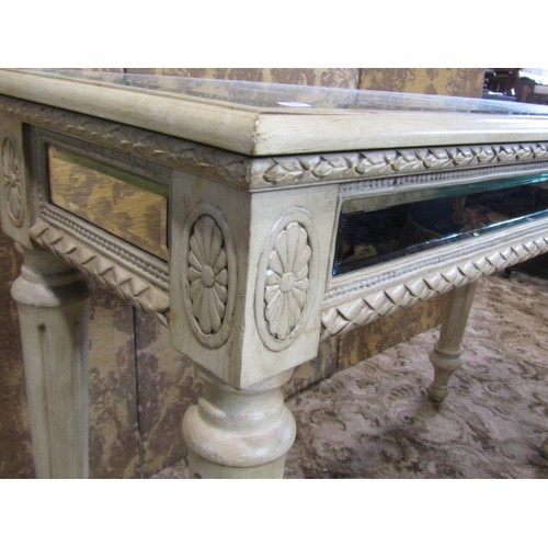 1181 - A contemporary reproduction hall / pier table with painted finish and inset bevelled mirrored panels