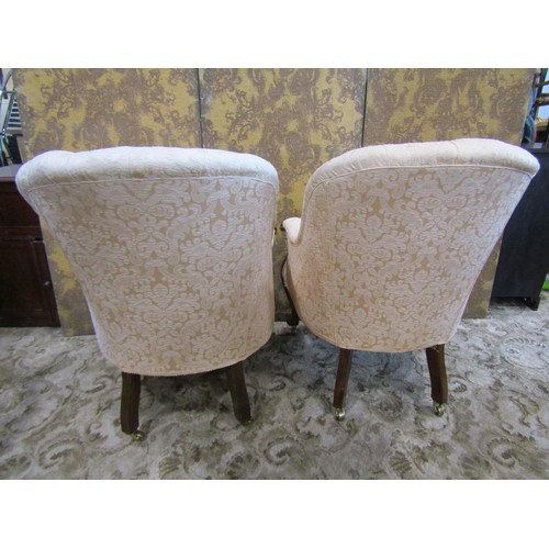 1244 - A pair of 19th century rose wood framed and upholstered drawing room chairs on cabriole legs