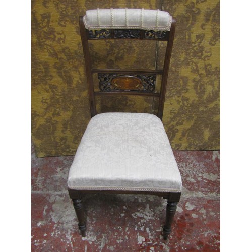 1227 - A pair of Edwardian rosewood occasional chairs, with inlaid detail, pierced and carved splats, uphol... 