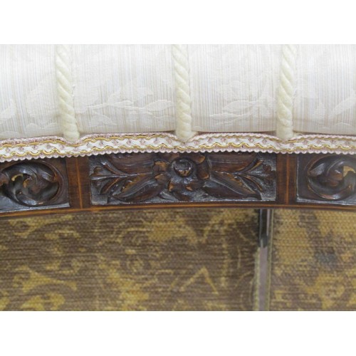 1227 - A pair of Edwardian rosewood occasional chairs, with inlaid detail, pierced and carved splats, uphol... 