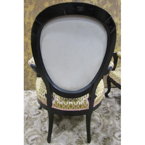 1231 - A pair of Victorian drawing room chairs with cameo back, upholstered finish