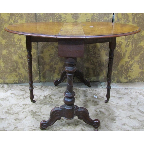 1160 - A Victorian walnut Sutherland oval drop leaf occasional table with burr and figured veneer top on tu... 