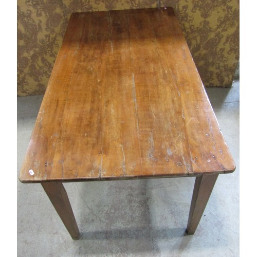 1274 - A French cherrywood farmhouse table with frieze drawer on square tapered legs, 150cm x 80cm