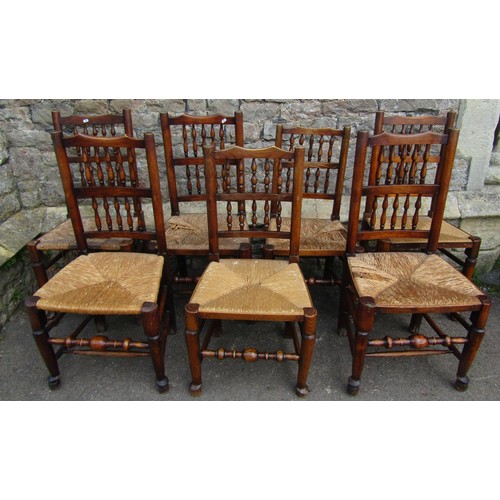 1099 - Seven 19th century Lancashire spindle back dining chairs