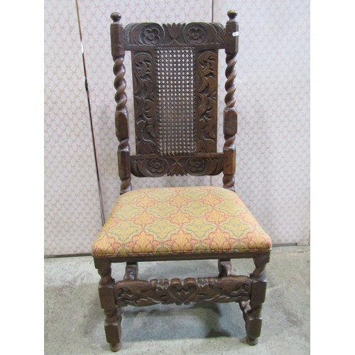 1228 - A cane back Jacobean style chair, together with a rocking chair and small footstool