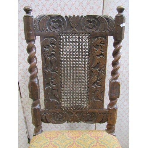 1228 - A cane back Jacobean style chair, together with a rocking chair and small footstool