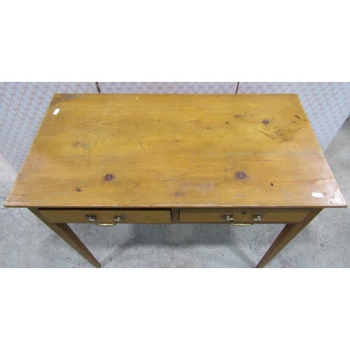 1150 - A stripped pine side table with two frieze drawers on square taper legs, 83cm wide