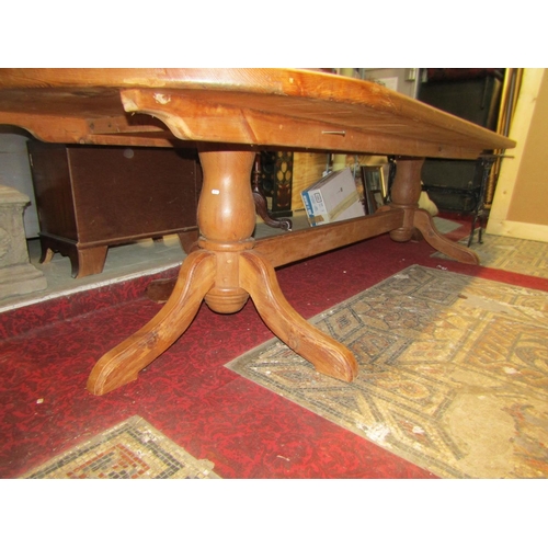 1277 - A substantial pine twin pedestal D end dining table (3m long)