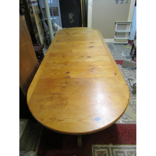 1277 - A substantial pine twin pedestal D end dining table (3m long)