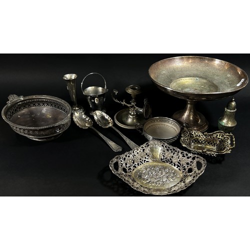 127 - A miscellaneous collection of silver plated table ware including a raised fruit bowl, dishes, bowls,... 