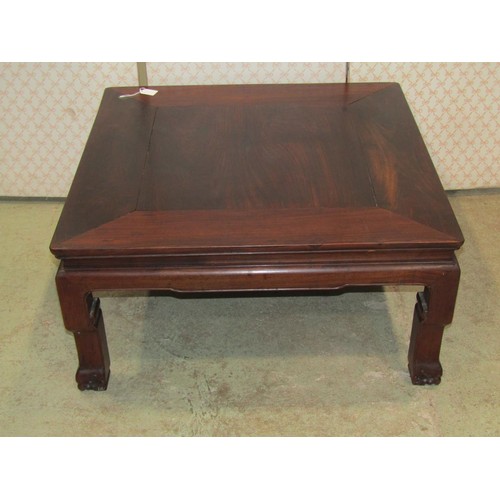 1130 - A Chinese hard wood low occasional table, 74cm square, 35cm high