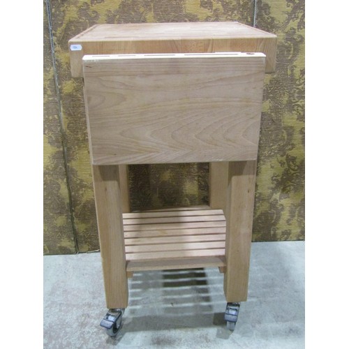 1182 - A contemporary kitchen butchers block and stand principally in beech, 48cm square x 91cm high